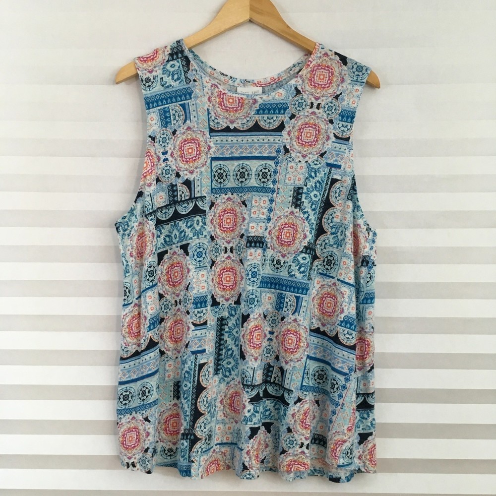 J. Jill Love Linen‎ Womens Blouse Top Size XL 100% Linen Sleeveless Boho Pattern